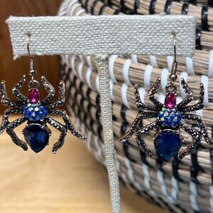 New Gothic Spider B, Pink & Old Dangle Fishhook Earrings #JW21